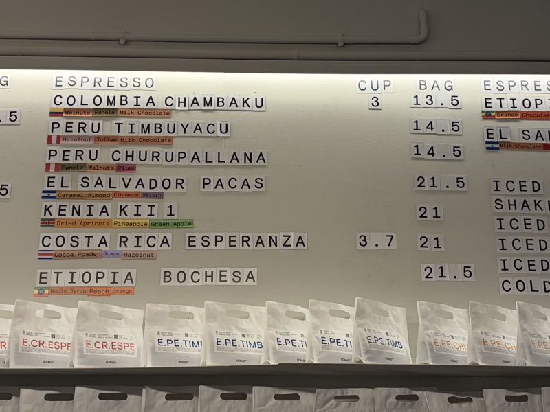 Nomad Coffee Menu