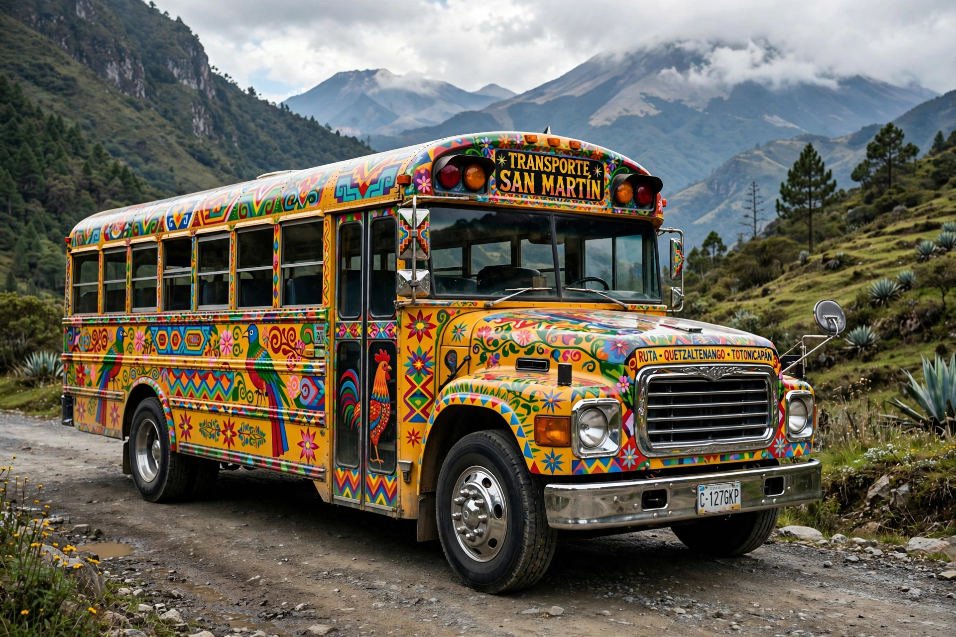 A colorful Guatemalan chicken bus